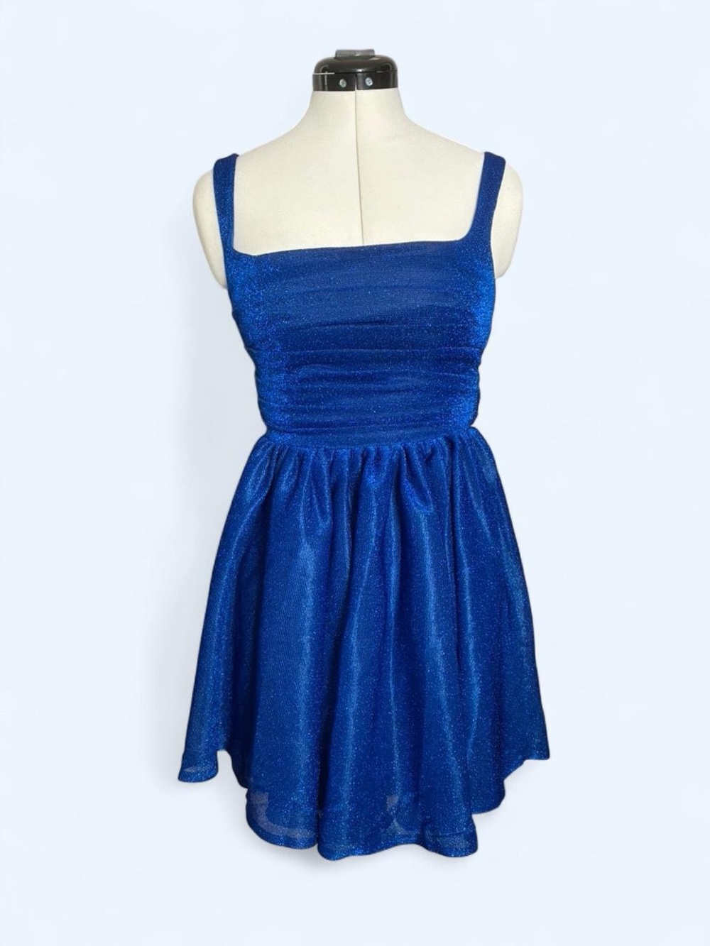 Blue Sleeveless Square-Neck Party Dress
